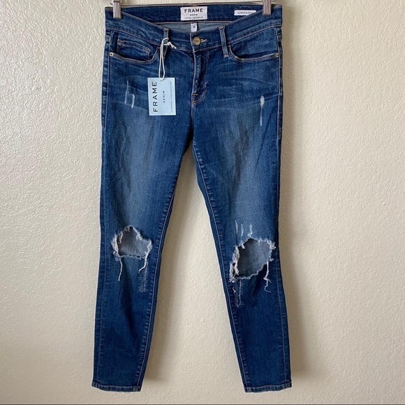 NEW frame le skinny de jeanne ripped jeans size 28 - Picture 8 of 12